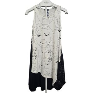 Alembika Muse Asymmetrical Midi Dress 0/US 4 Sleeveless Black‎ White NWT Women's